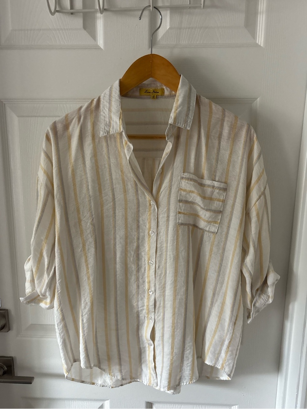 Love Notes Striped Roll-Tab Sleeve Button-Down Shirt Size M